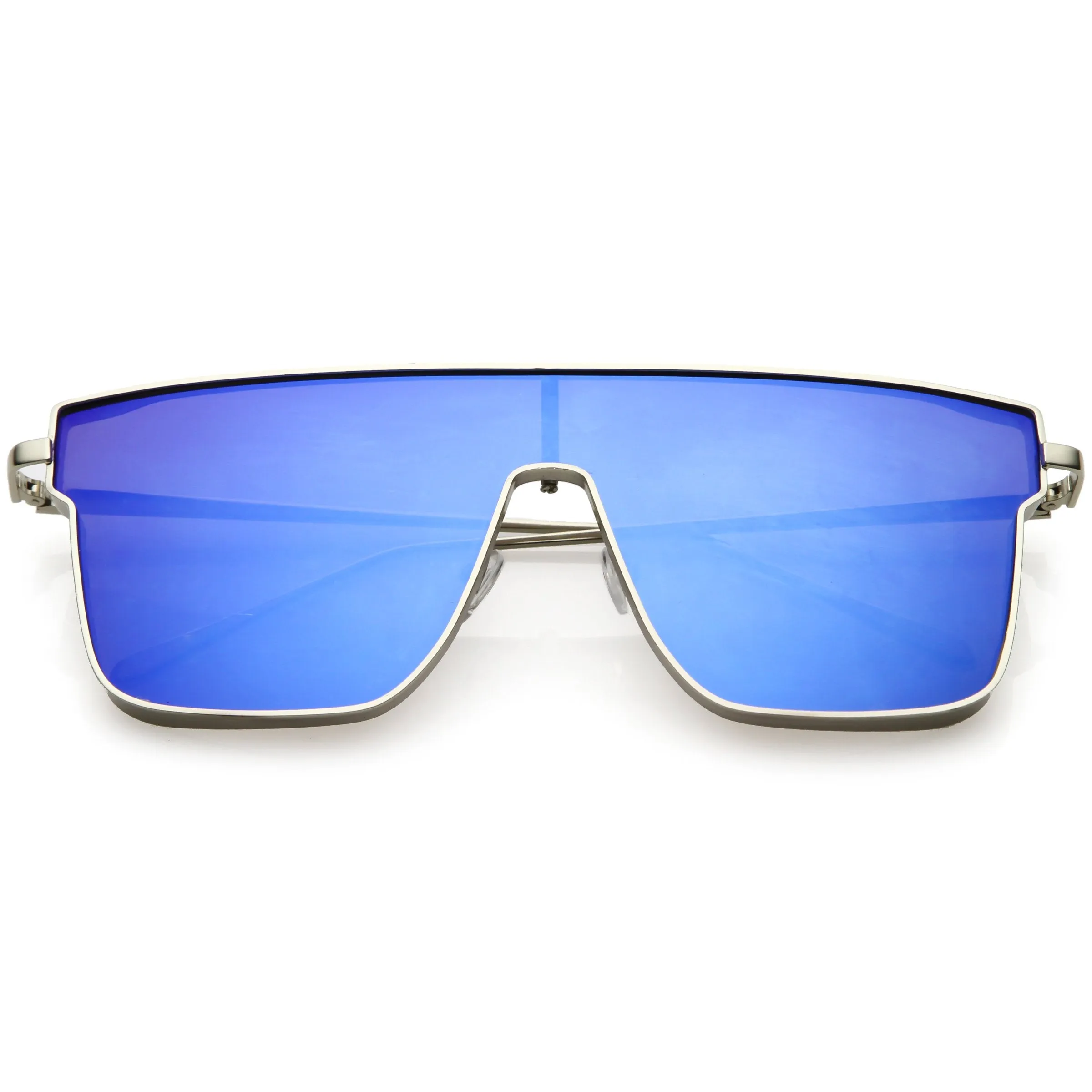 Retro Modern Flat Top Mirrored Lens Shield Aviator Sunglasses C421