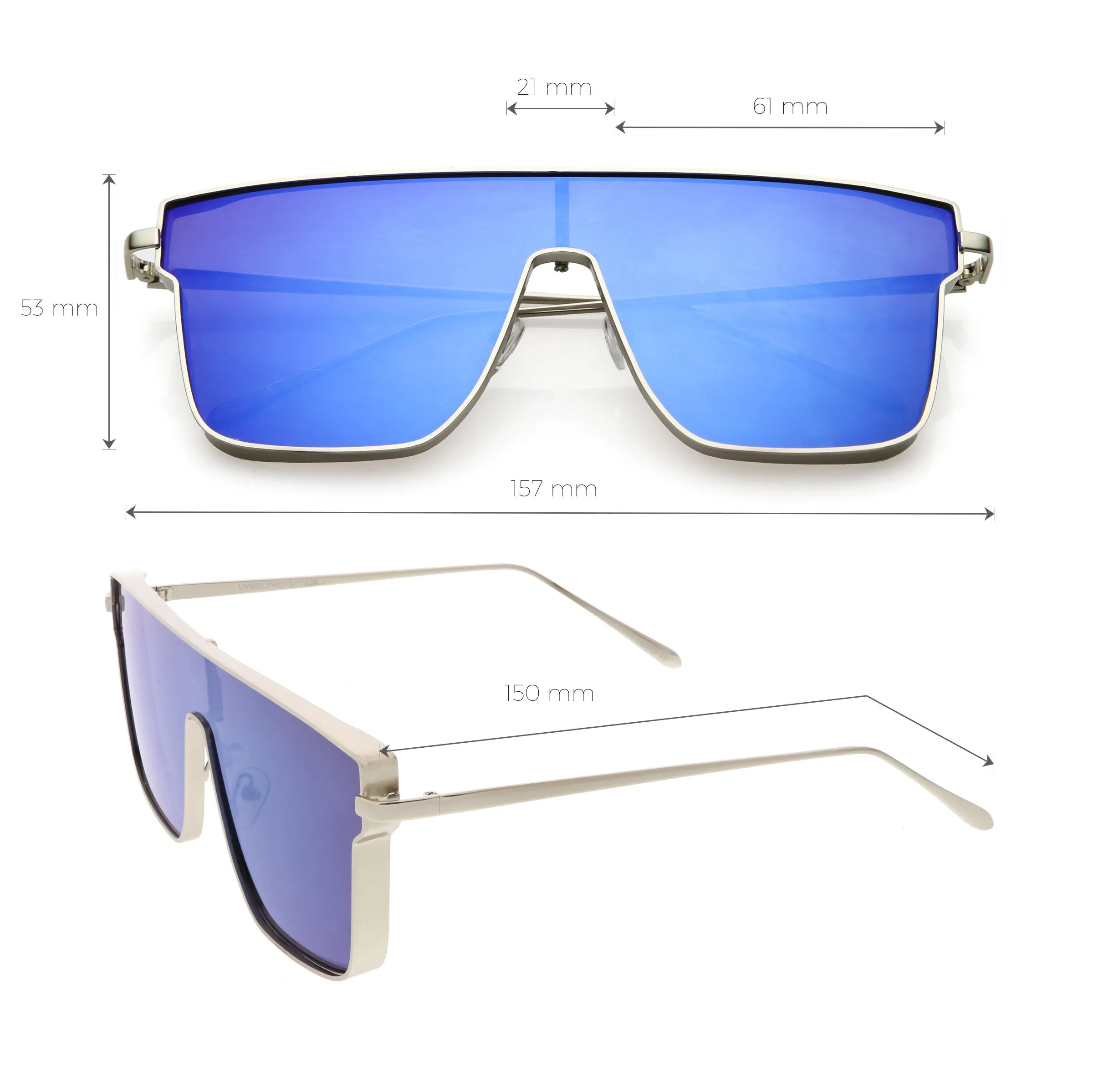 Retro Modern Flat Top Mirrored Lens Shield Aviator Sunglasses C421