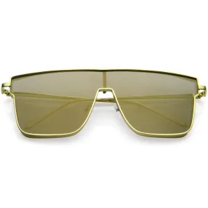 Retro Modern Flat Top Mirrored Lens Shield Aviator Sunglasses C421