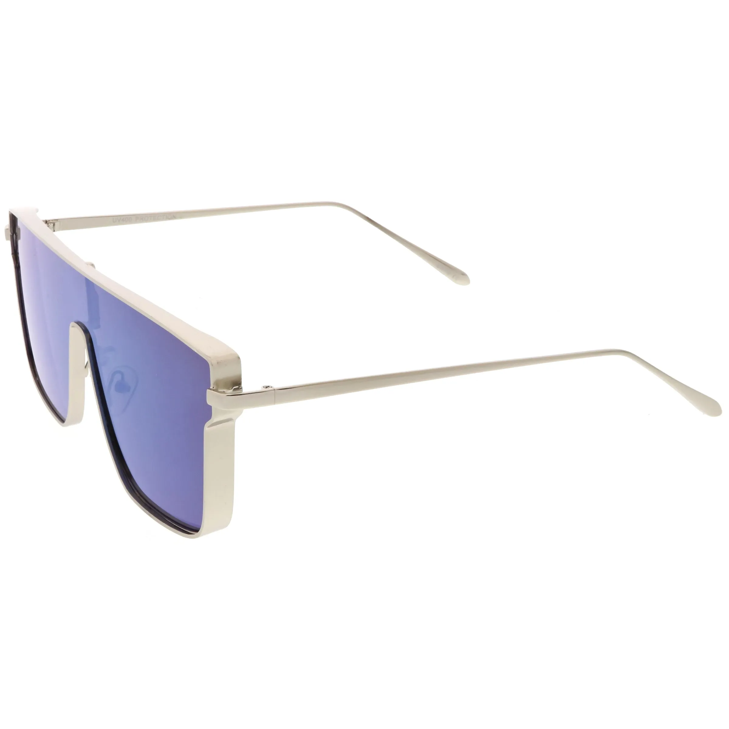 Retro Modern Flat Top Mirrored Lens Shield Aviator Sunglasses C421