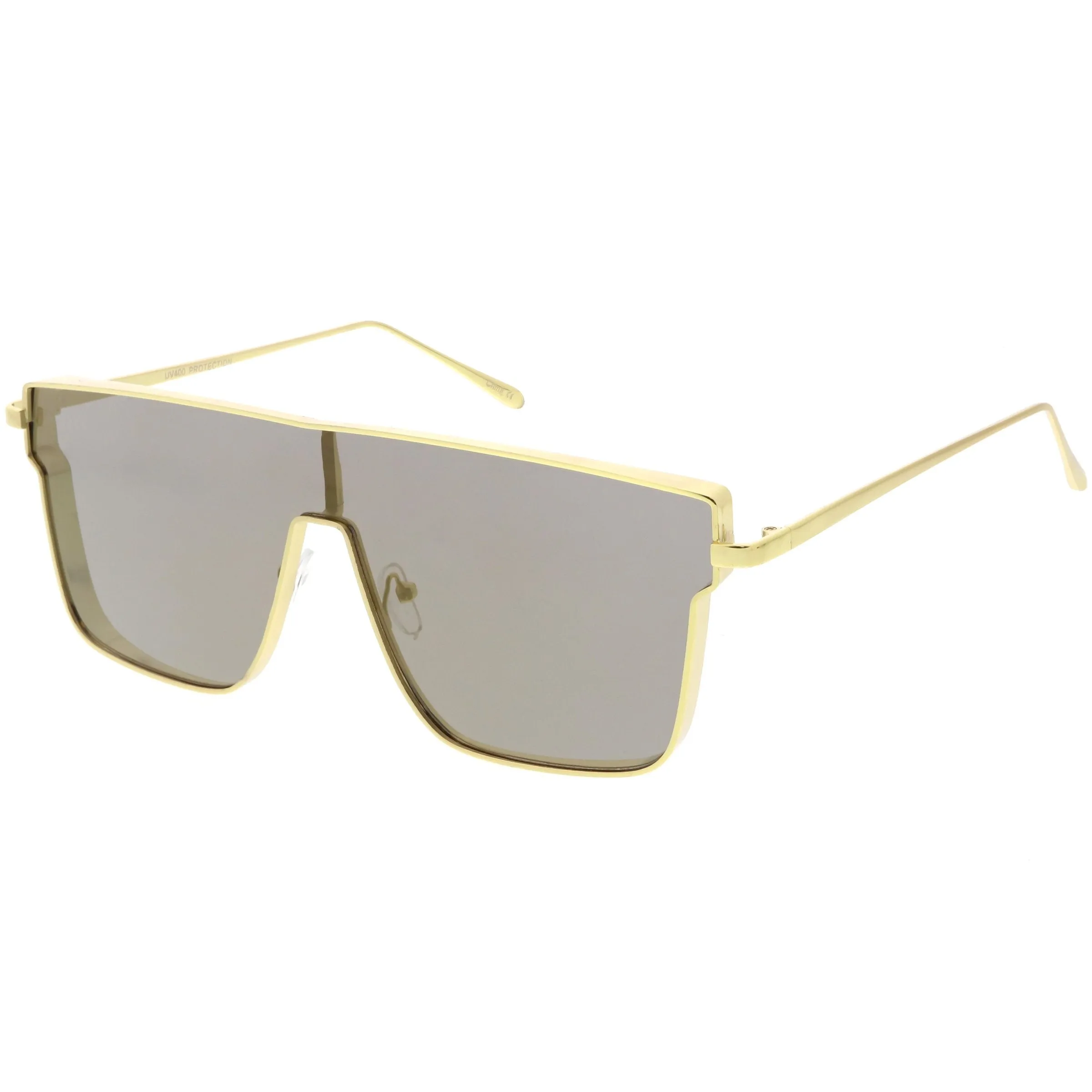 Retro Modern Flat Top Mirrored Lens Shield Aviator Sunglasses C421