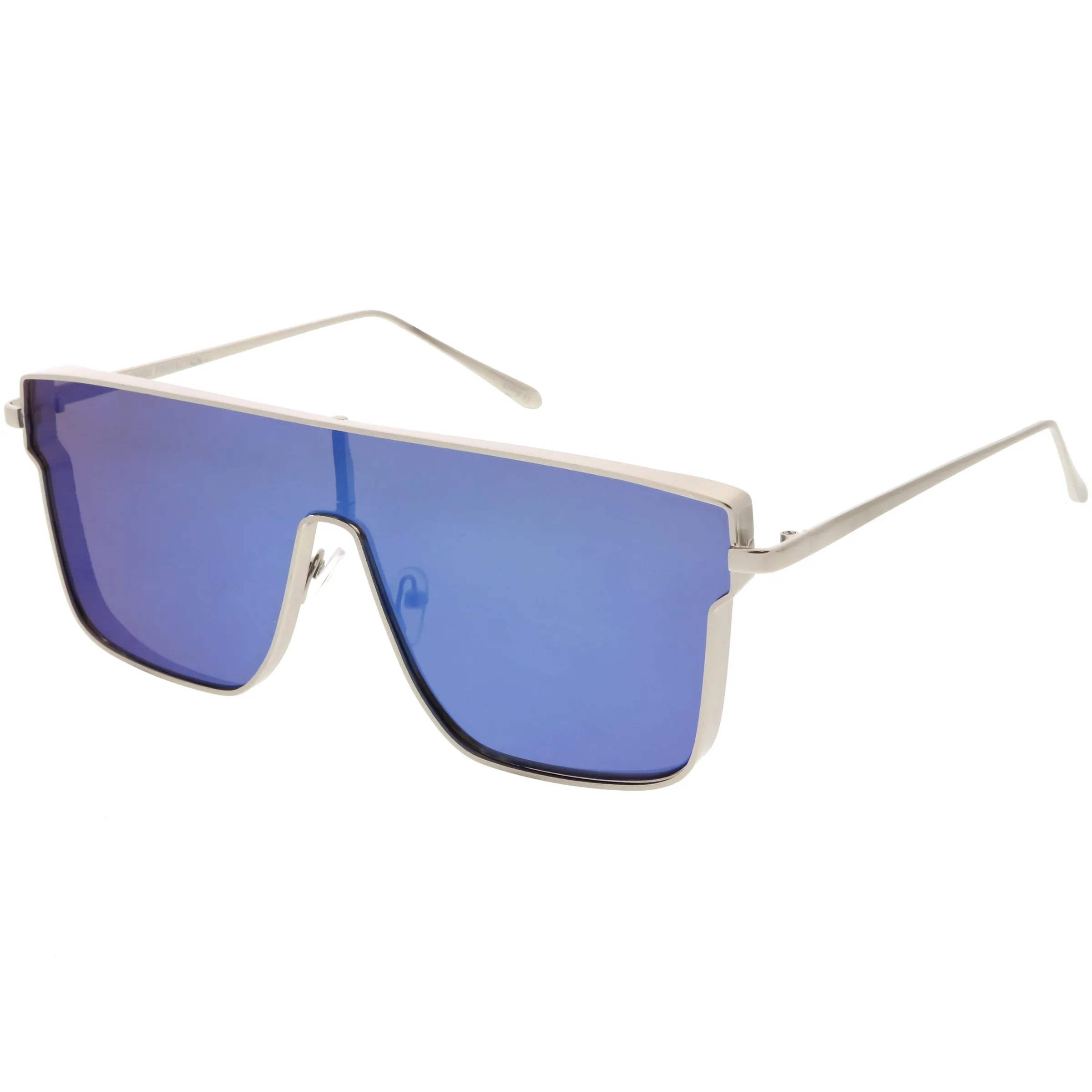 Retro Modern Flat Top Mirrored Lens Shield Aviator Sunglasses C421