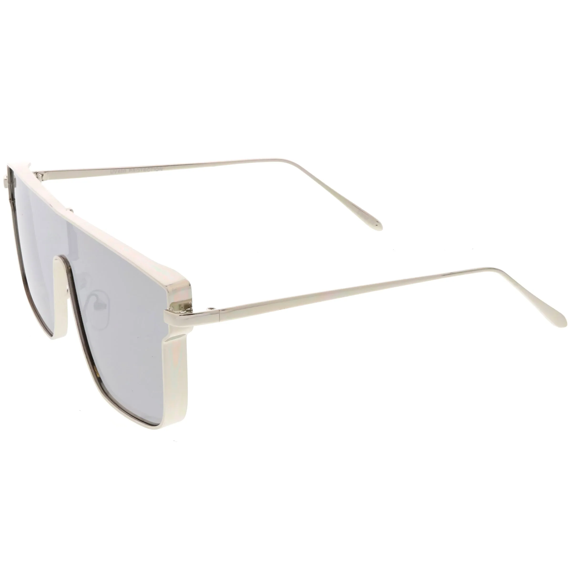 Retro Modern Flat Top Mirrored Lens Shield Aviator Sunglasses C421