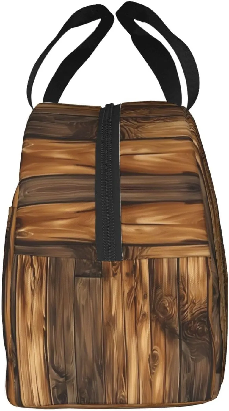 Retro Plank Lunch Bag for Women Men Insulated Lunch Box for Work/Picnic/Travel Reusable Durable Lunch Box