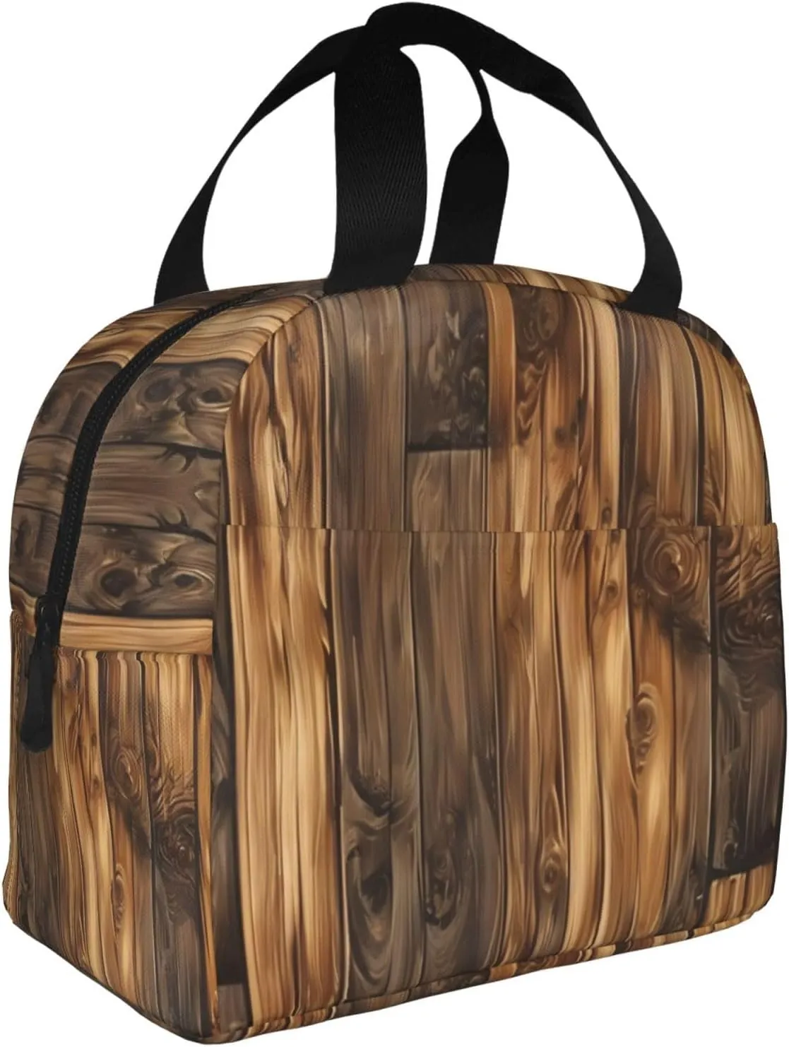 Retro Plank Lunch Bag for Women Men Insulated Lunch Box for Work/Picnic/Travel Reusable Durable Lunch Box