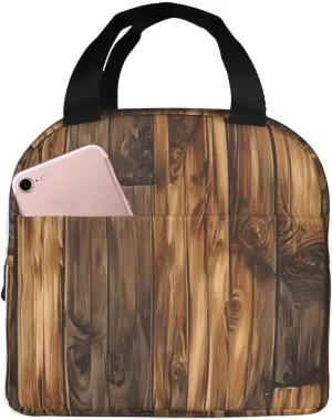 Retro Plank Lunch Bag for Women Men Insulated Lunch Box for Work/Picnic/Travel Reusable Durable Lunch Box