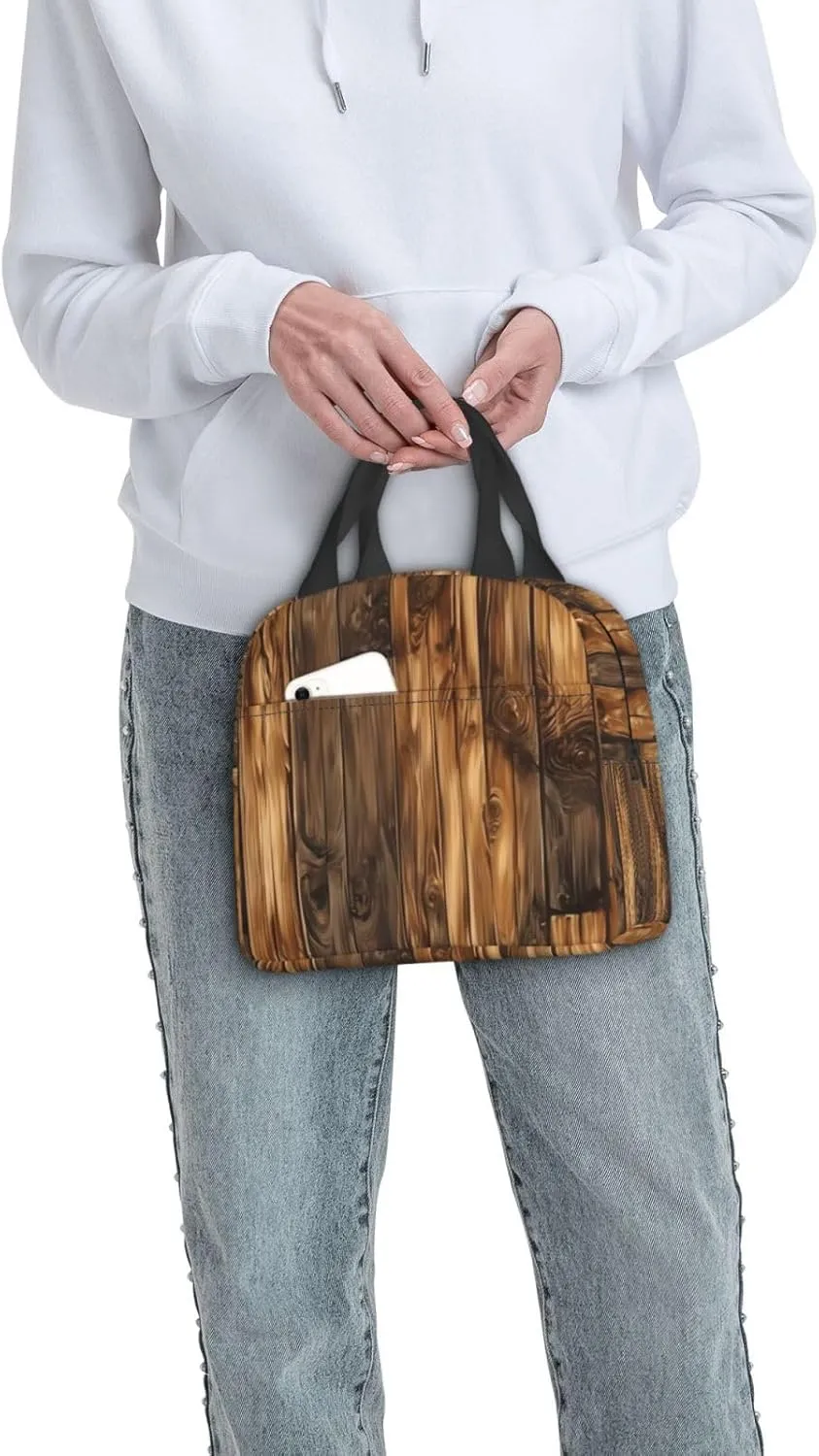 Retro Plank Lunch Bag for Women Men Insulated Lunch Box for Work/Picnic/Travel Reusable Durable Lunch Box