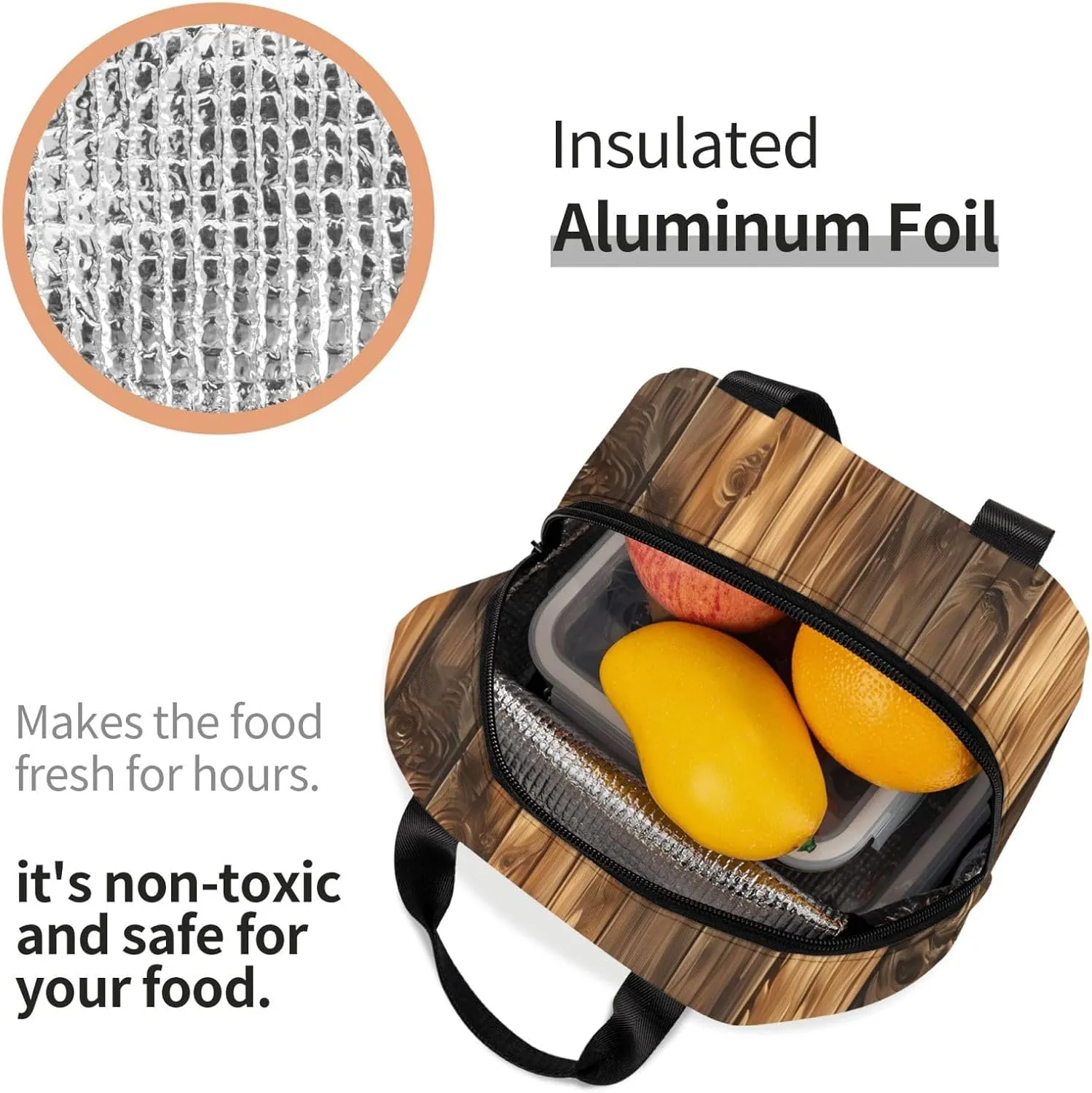 Retro Plank Lunch Bag for Women Men Insulated Lunch Box for Work/Picnic/Travel Reusable Durable Lunch Box