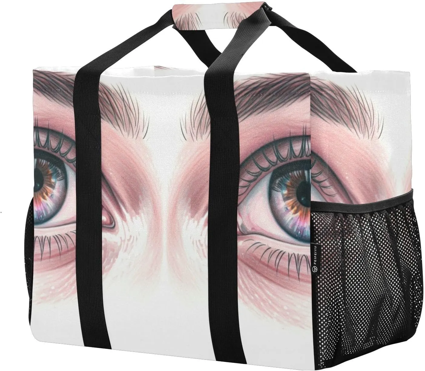 Reusable Grocery Bags Foldable Woman's Innocent Eyes Shopping Bags, Heavy Duty Grocery Bags with Reinforced Bottom & Handles