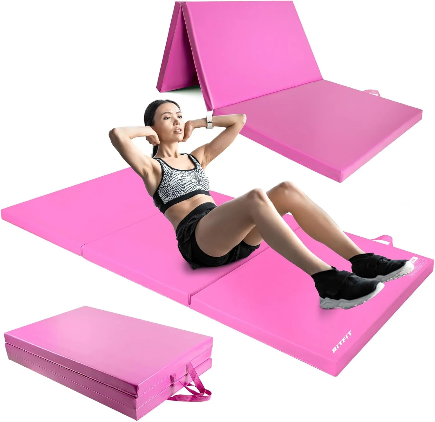 RitFit Upgraded Folding Exercise Mat, 2 Inch Thick Gymnastics Mat 3’x6’,4’x8’,4x10’,2'x8' with Carrying Handles for Yoga, MMA, Stretching, Core Workouts and Home Gym Protective Flooring