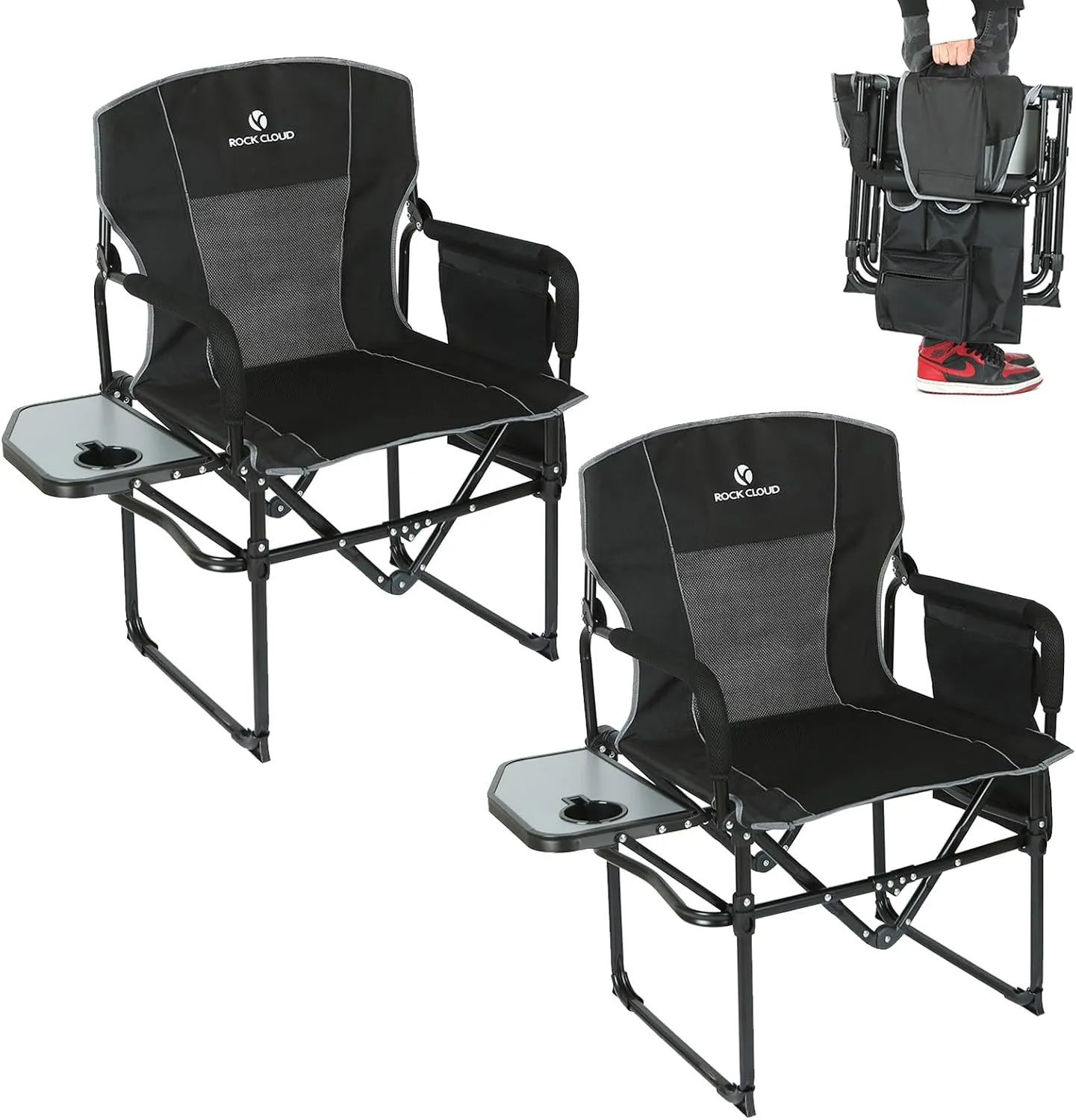 ROCK CLOUD Folding Camping Chair with Storage Pocket and Side Table Compact Portable Camp Chairs Outdoor for Camp Lawn Hiking Fishing Sports