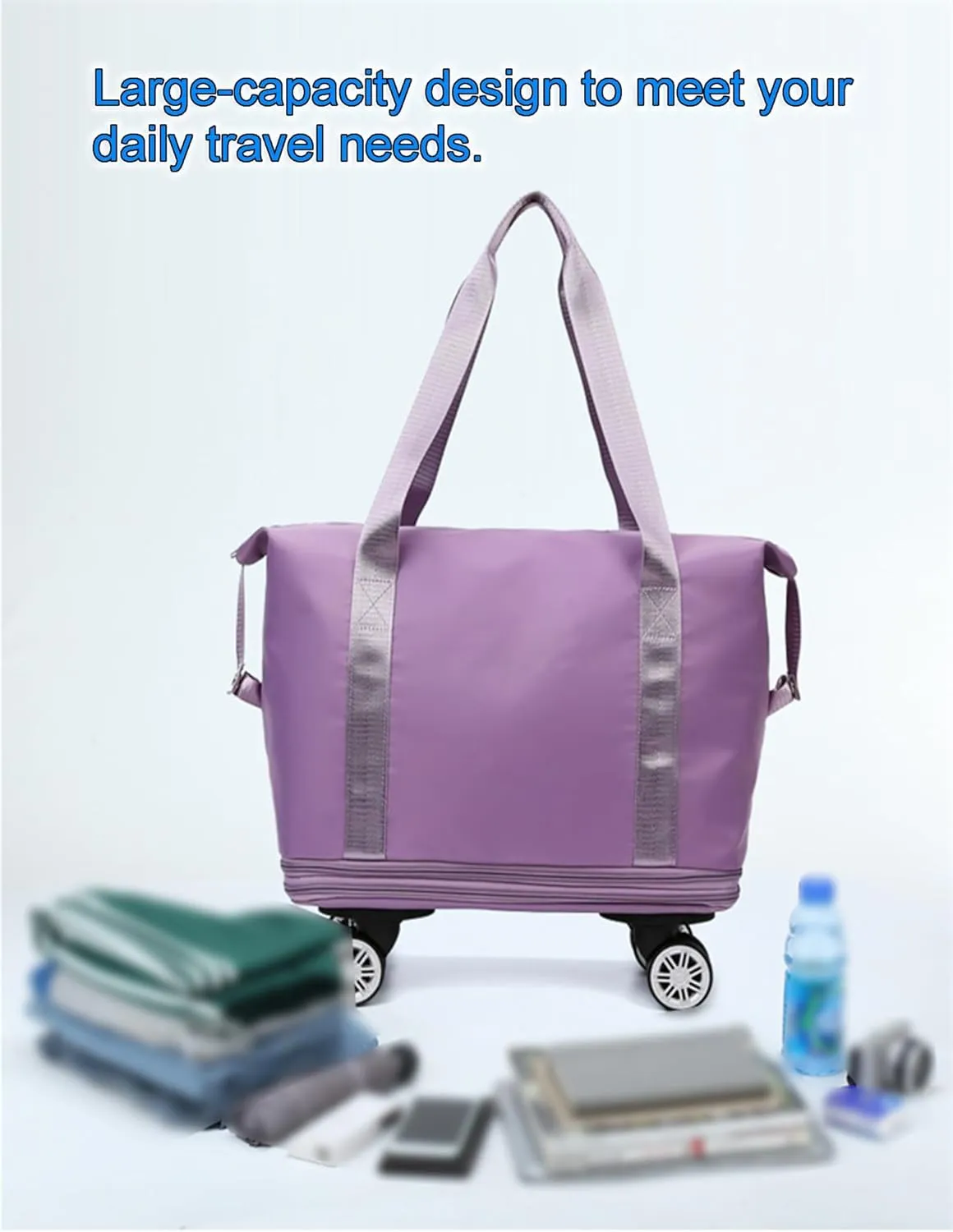 Rolling Duffle Bag with Wheels - Expandable Travel Bag with 360° Spinner Wheels | Carry-On Weekender Bag | Waterproof Foldable Luggage for Men & Women(Purple)