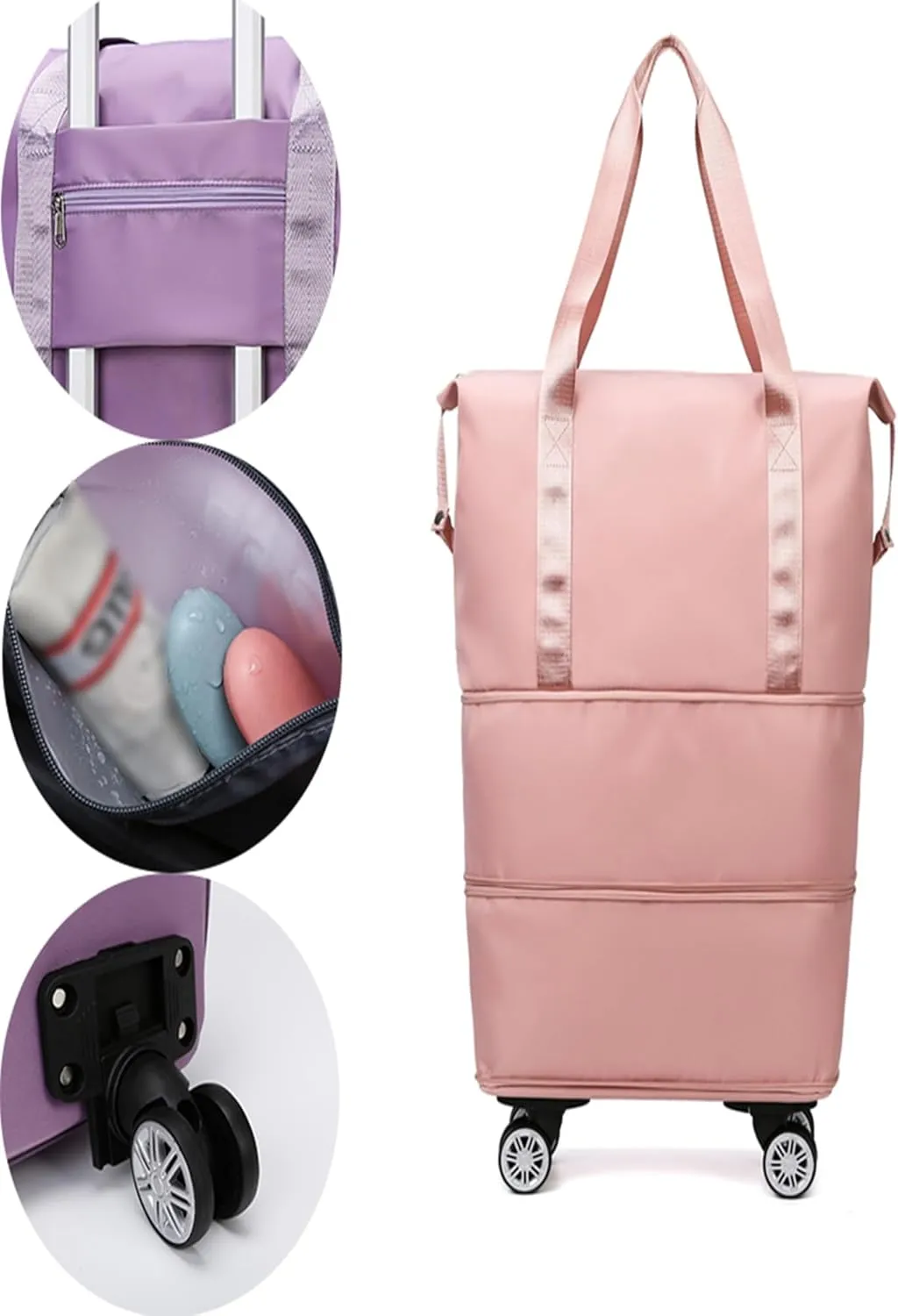 Rolling Duffle Bag with Wheels - Expandable Travel Bag with 360° Spinner Wheels | Carry-On Weekender Bag | Waterproof Foldable Luggage for Men & Women(Purple)