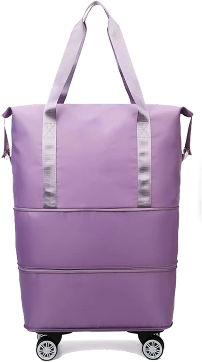 Rolling Duffle Bag with Wheels - Expandable Travel Bag with 360° Spinner Wheels | Carry-On Weekender Bag | Waterproof Foldable Luggage for Men & Women(Purple)