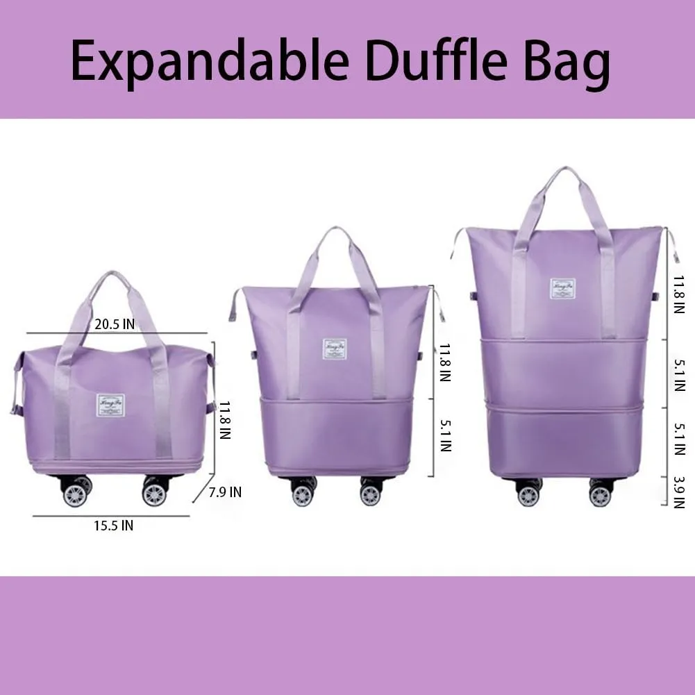 Rolling Duffle Bag with Wheels Foldable Travel Duffle Bags Expandable Carry on Luggage Bag with Detachable Wheels Large Weekender Overnight Bag (Light Blue)