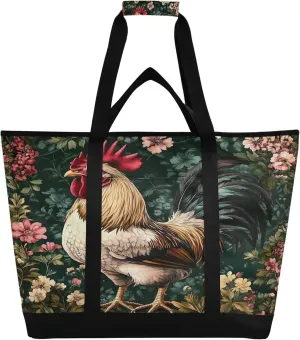Rooster Reusable Insulated Cooler Bag with Ice Pack Compartment - Large 47L Waterproof Thermal Grocery Tote for Picnic Beach Camping Lunch Storage