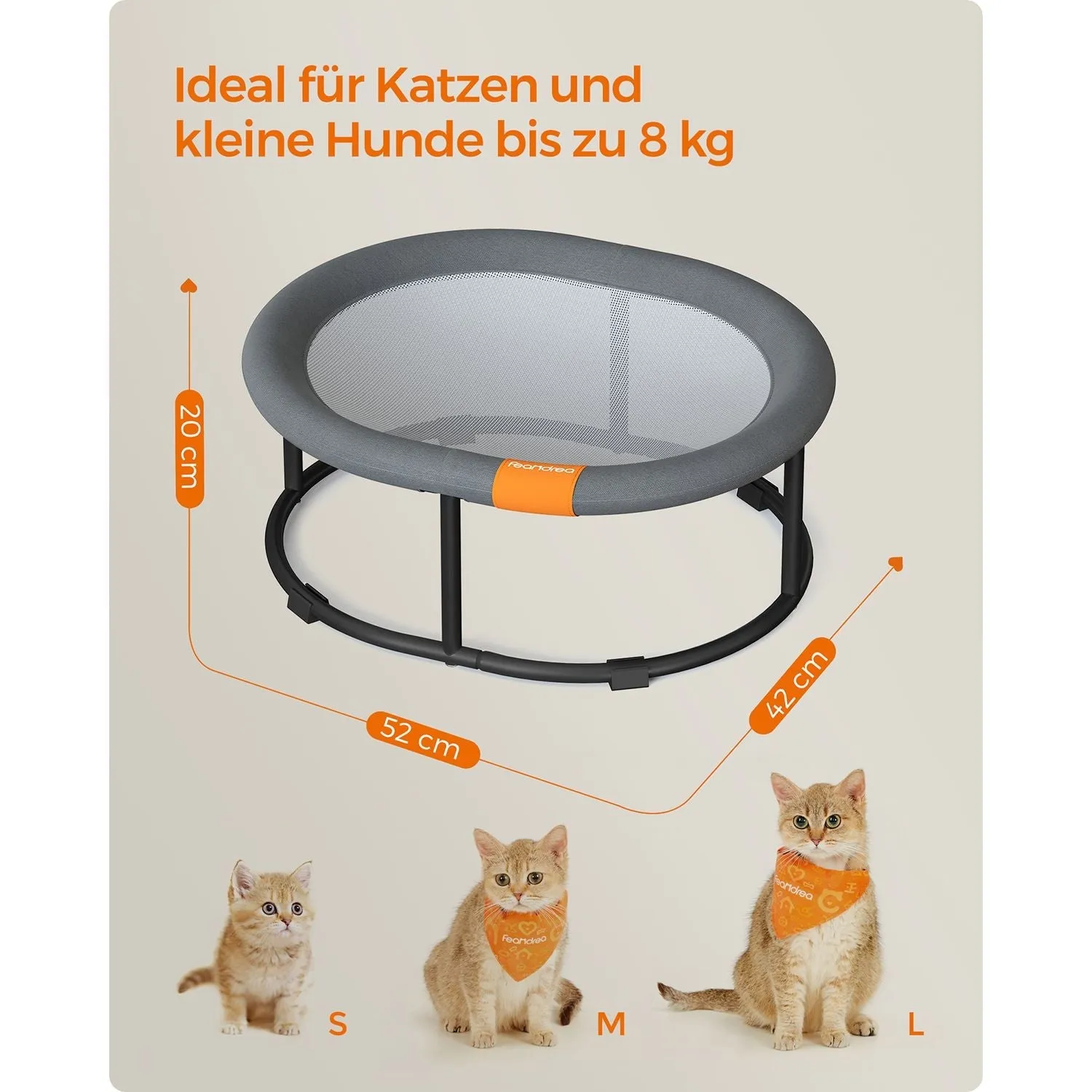 Rootz Gray Cat Hammock - Pet Bed - Kitty Lounger - Steel Frame - Oxford Cloth - Lightweight - 52cm x 42cm x 20cm