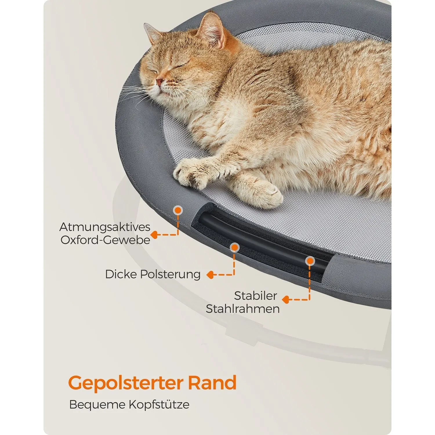 Rootz Gray Cat Hammock - Pet Bed - Kitty Lounger - Steel Frame - Oxford Cloth - Lightweight - 52cm x 42cm x 20cm