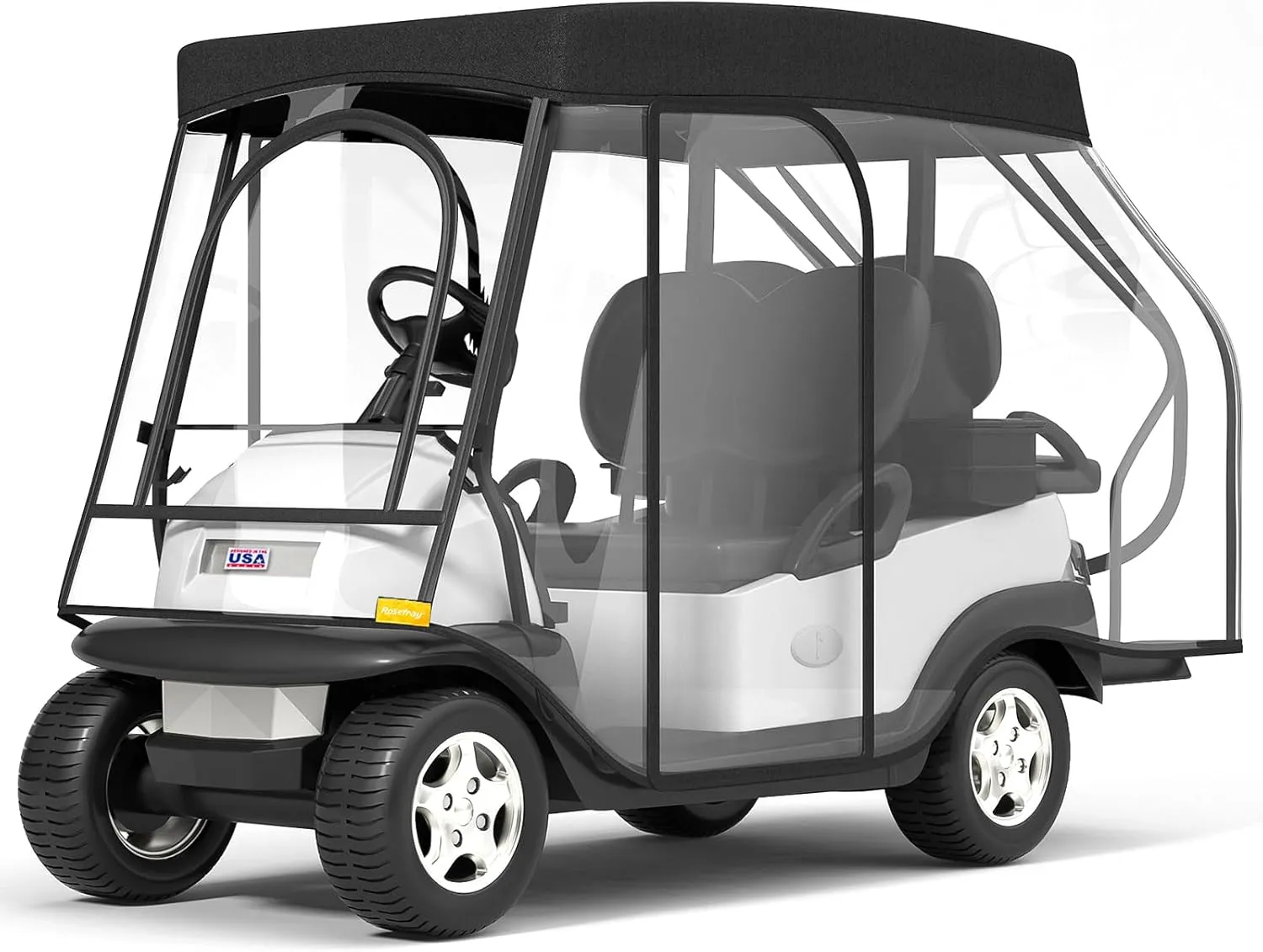 Rosefray Golf Cart Enclosure - 2 2 Drivable Rain Cover for Short Roof 58" EZGO, Club Car - Durable Door Zipper, 4-Sided Clear Windows (4 Seater)