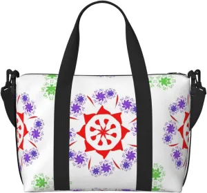 Rotating purple flowers Hand-held travel bag, messenger casual handbag, suitable for work, travel, fitness, tourism, women's zipper storage bag,