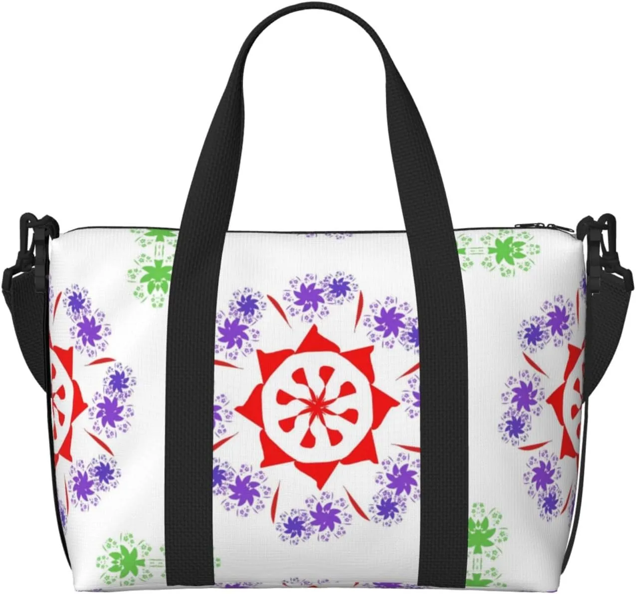 Rotating purple flowers Hand-held travel bag, messenger casual handbag, suitable for work, travel, fitness, tourism, women's zipper storage bag,