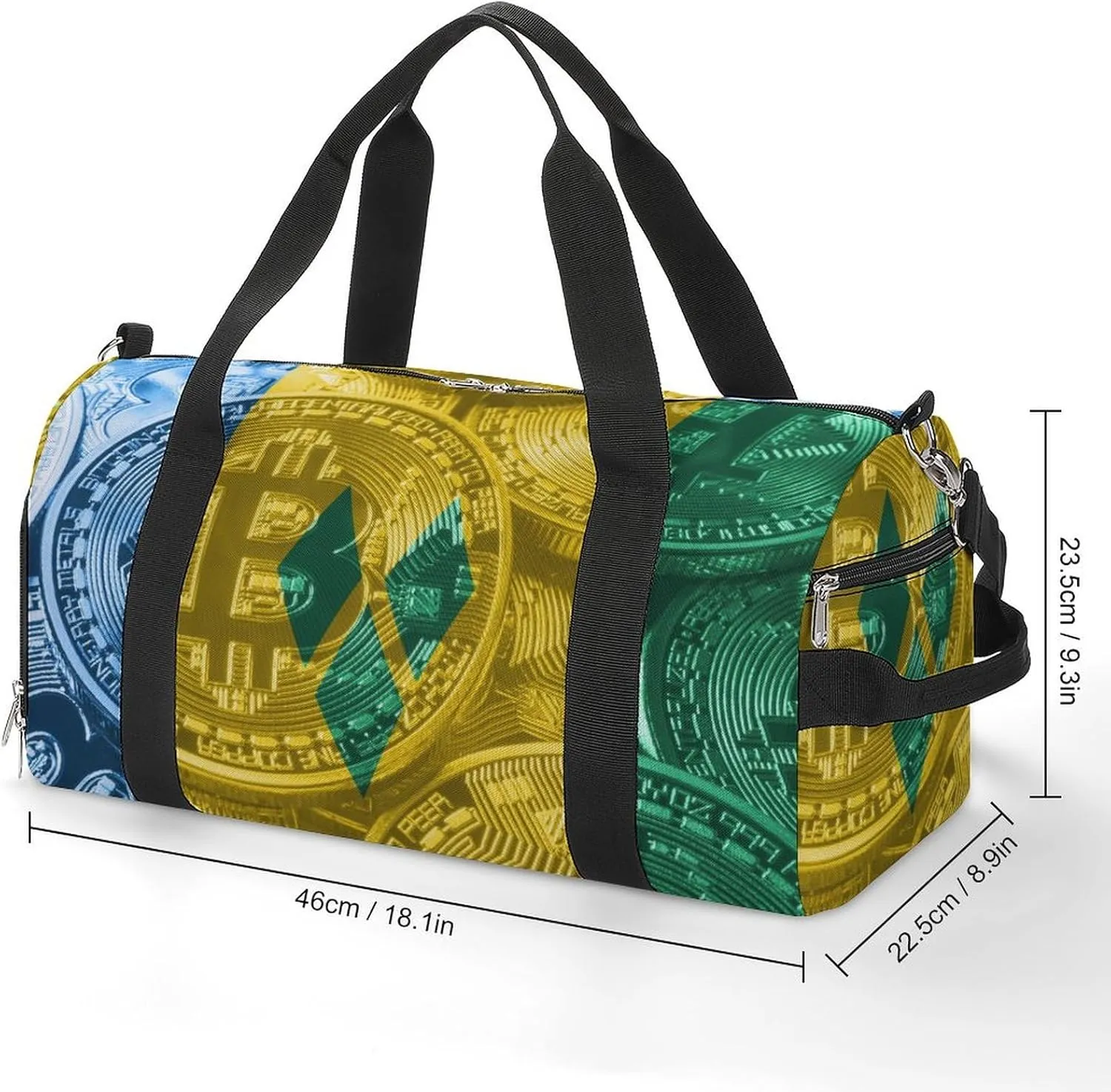 Saint Vincent Grenadines Flag Bitcoin Travel Duffel Bag with Shoe Compartment for Yoga and Sports