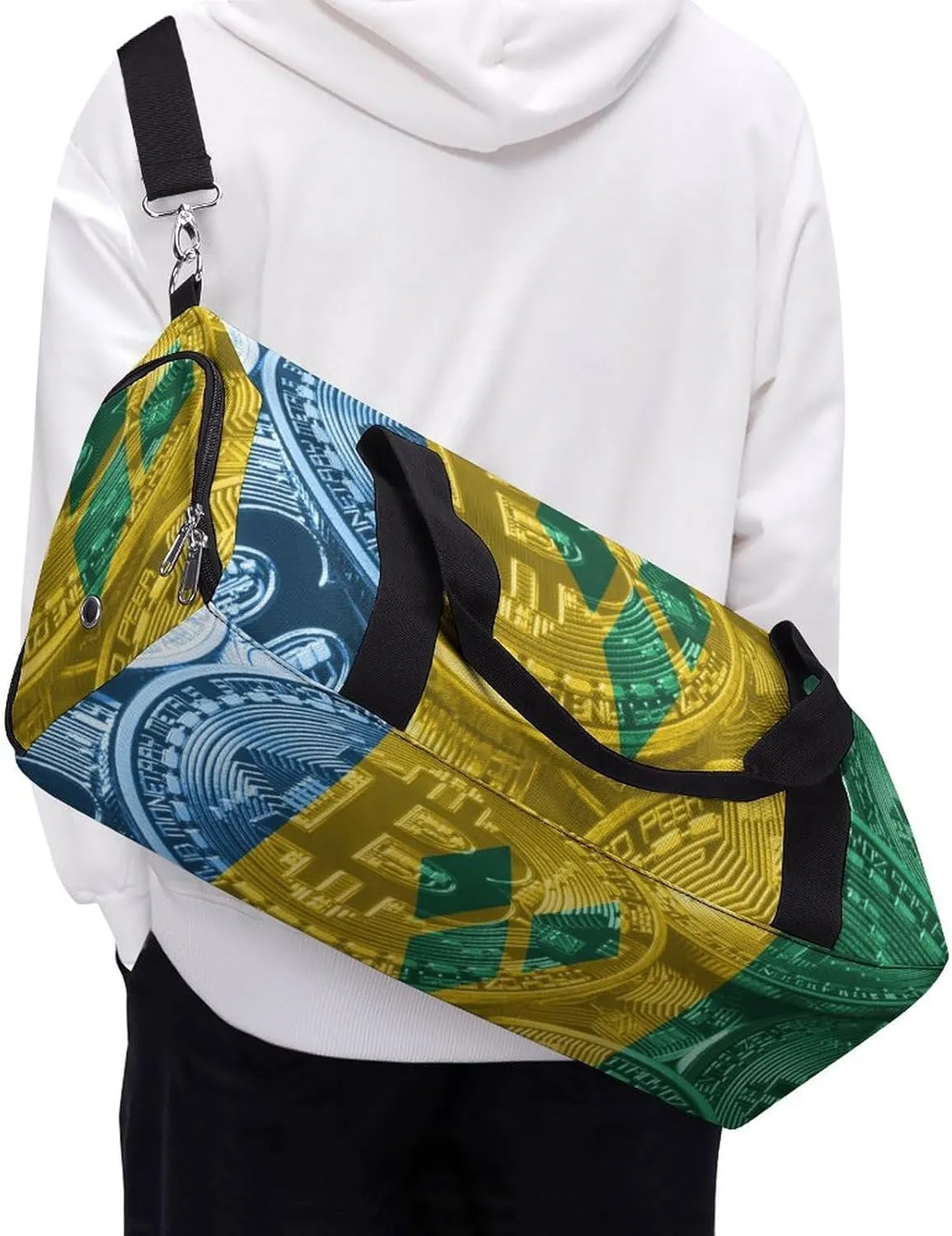Saint Vincent Grenadines Flag Bitcoin Travel Duffel Bag with Shoe Compartment for Yoga and Sports