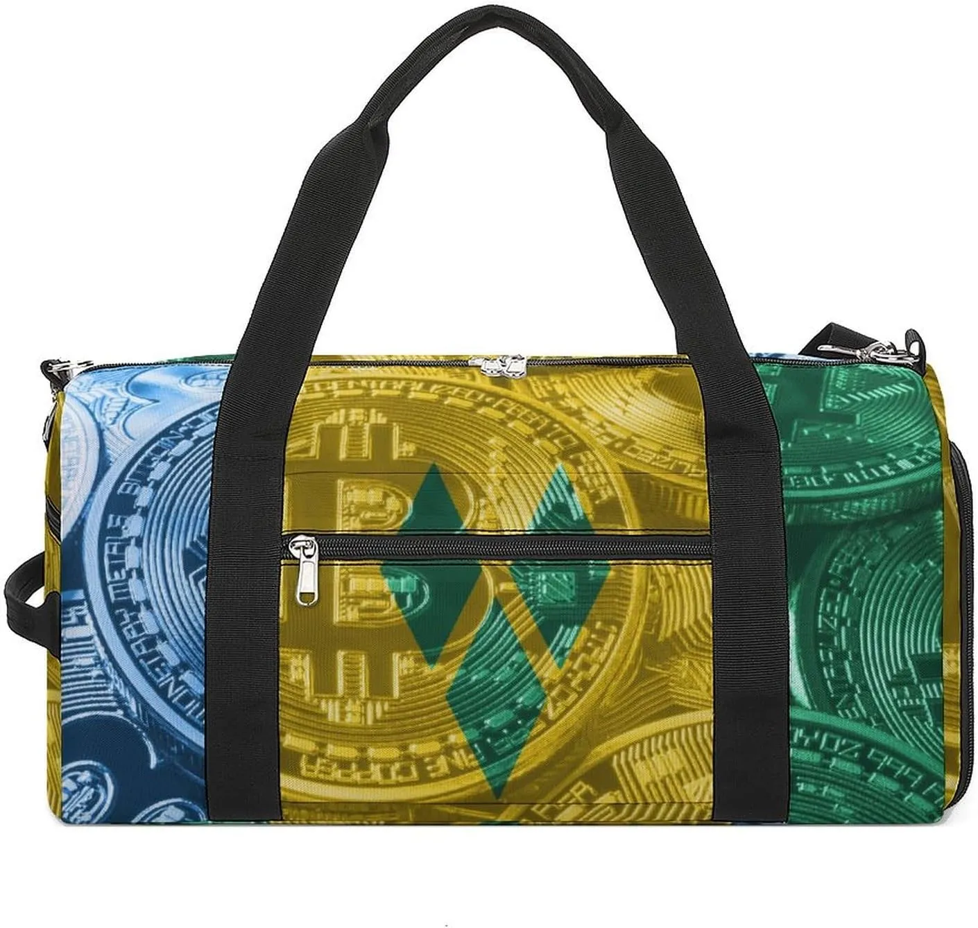 Saint Vincent Grenadines Flag Bitcoin Travel Duffel Bag with Shoe Compartment for Yoga and Sports