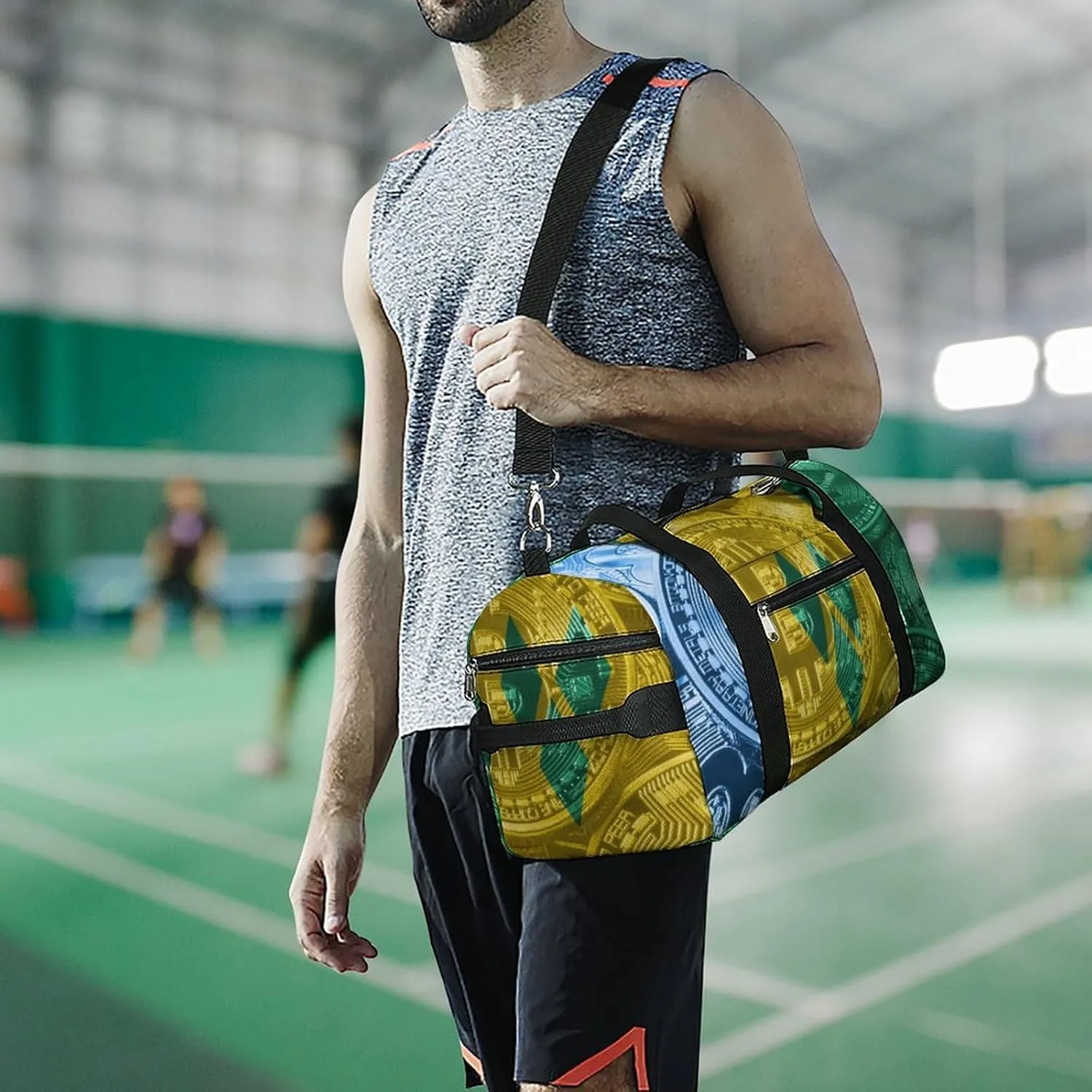 Saint Vincent Grenadines Flag Bitcoin Travel Duffel Bag with Shoe Compartment for Yoga and Sports