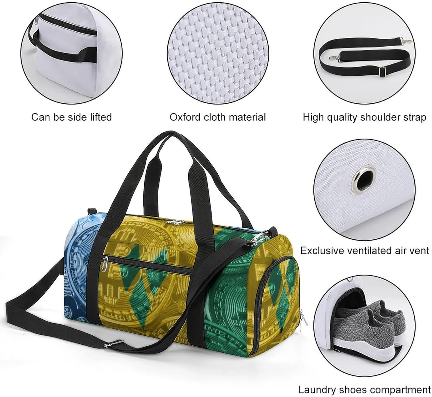 Saint Vincent Grenadines Flag Bitcoin Travel Duffel Bag with Shoe Compartment for Yoga and Sports