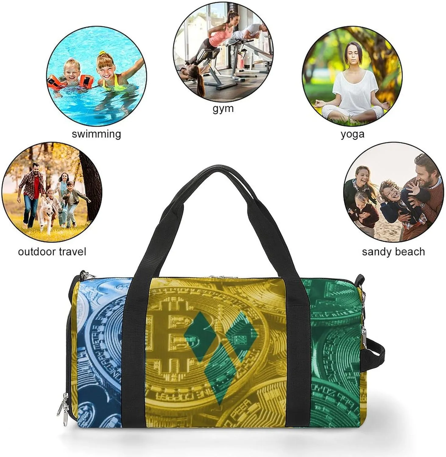 Saint Vincent Grenadines Flag Bitcoin Travel Duffel Bag with Shoe Compartment for Yoga and Sports