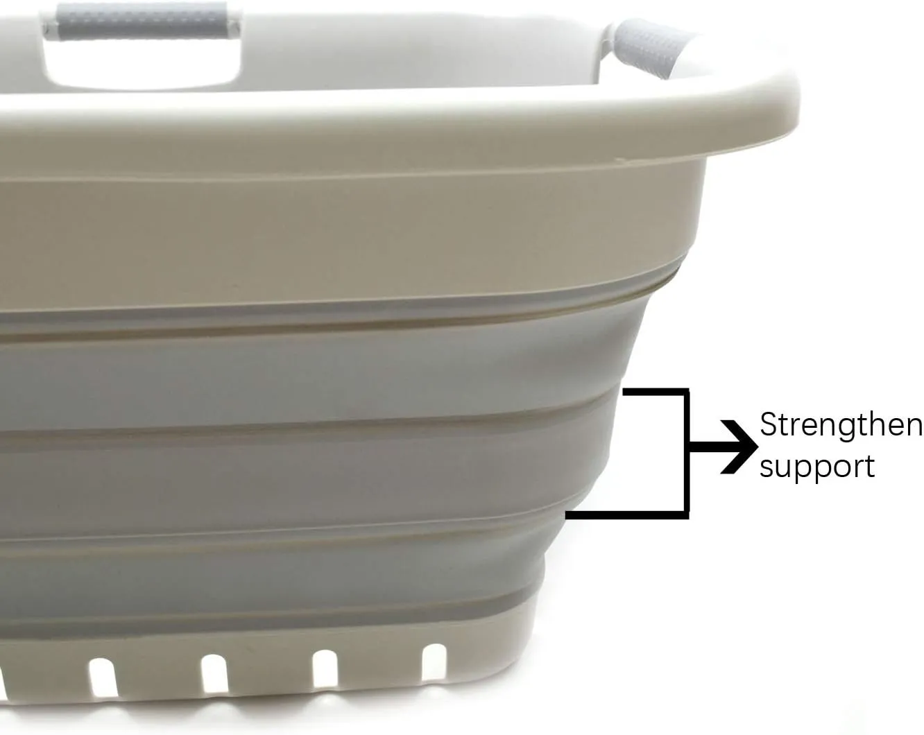 SAMMART 41L (10.8 gallon) Set of 2 Collapsible 3 Handled Plastic Laundry Basket-Foldable Pop Up Storage Container/Organizer-Space Saving Hamper/Basket (2, Grey/Grey)