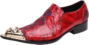 Santimon Loafers Pointed Toe Western Embroidery Leather Dress Men Shoes