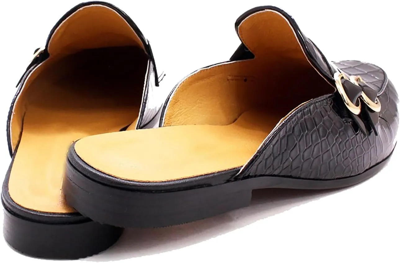 Santimon Men's Slipper Fashion Genuine Leather Crocodile Print Slip-on Loafers Casual Dress Formal Slippers Outdoor Sandals