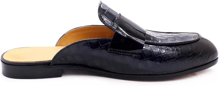 Santimon Men's Slipper Fashion Genuine Leather Crocodile Print Slip-on Loafers Casual Dress Formal Slippers Outdoor Sandals