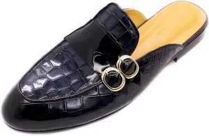 Santimon Men's Slipper Fashion Genuine Leather Crocodile Print Slip-on Loafers Casual Dress Formal Slippers Outdoor Sandals