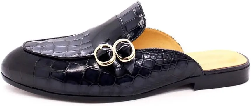 Santimon Men's Slipper Fashion Genuine Leather Crocodile Print Slip-on Loafers Casual Dress Formal Slippers Outdoor Sandals
