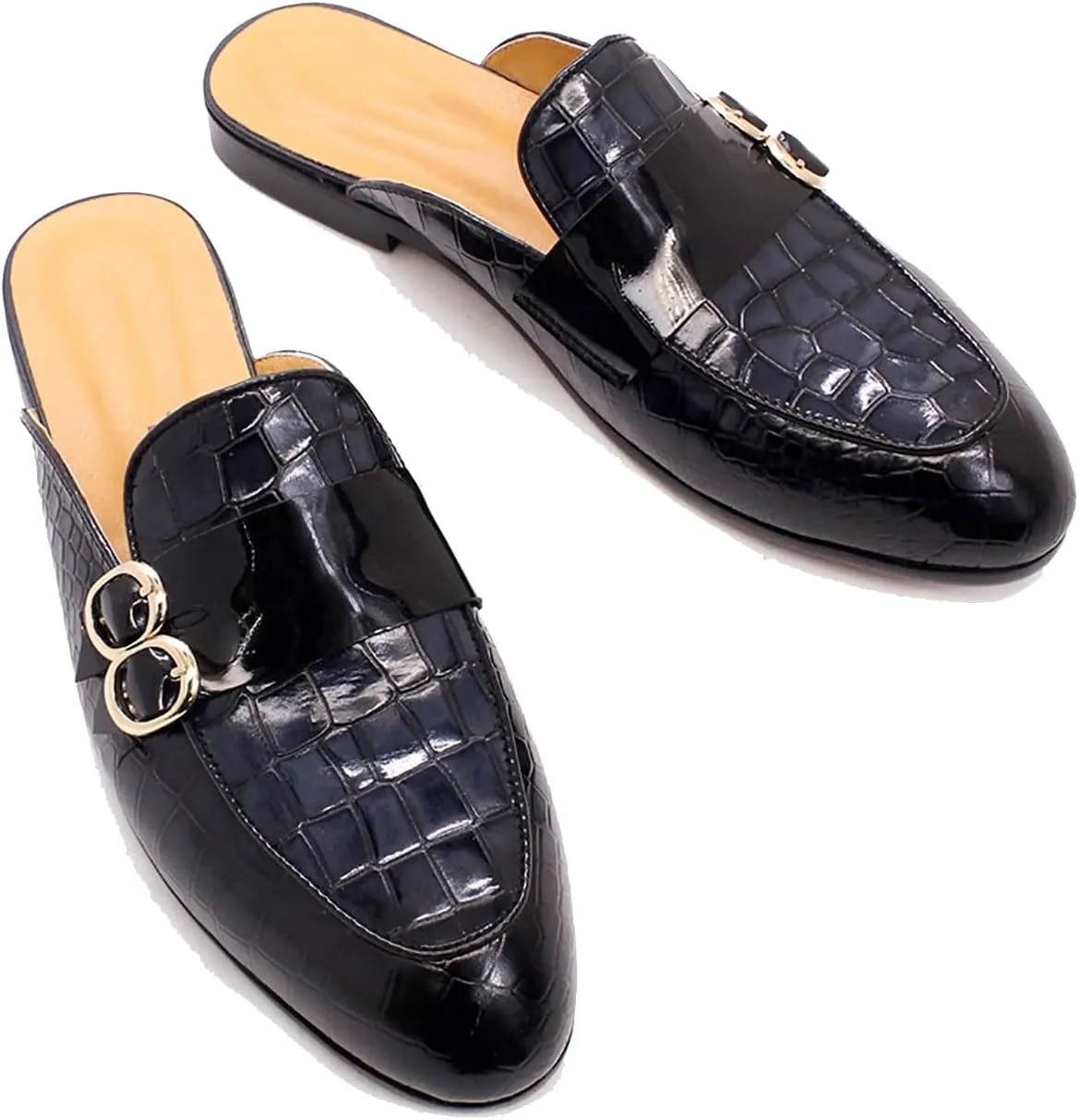 Santimon Men's Slipper Fashion Genuine Leather Crocodile Print Slip-on Loafers Casual Dress Formal Slippers Outdoor Sandals