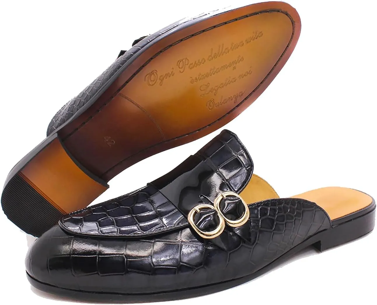 Santimon Men's Slipper Fashion Genuine Leather Crocodile Print Slip-on Loafers Casual Dress Formal Slippers Outdoor Sandals
