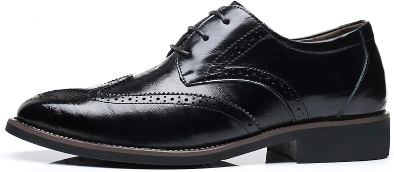 Santimon Men's Wingtip Oxford Shoes Classic Brogue Dress PU Leather Lace Up Casual Shoes