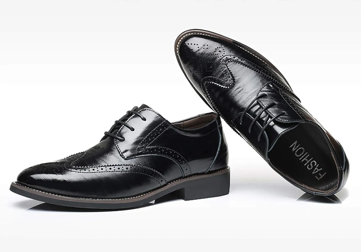 Santimon Men's Wingtip Oxford Shoes Classic Brogue Dress PU Leather Lace Up Casual Shoes