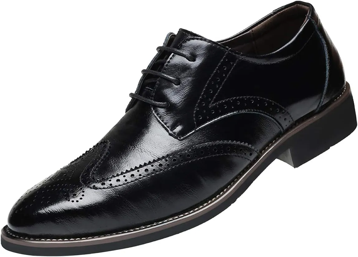 Santimon Men's Wingtip Oxford Shoes Classic Brogue Dress PU Leather Lace Up Casual Shoes