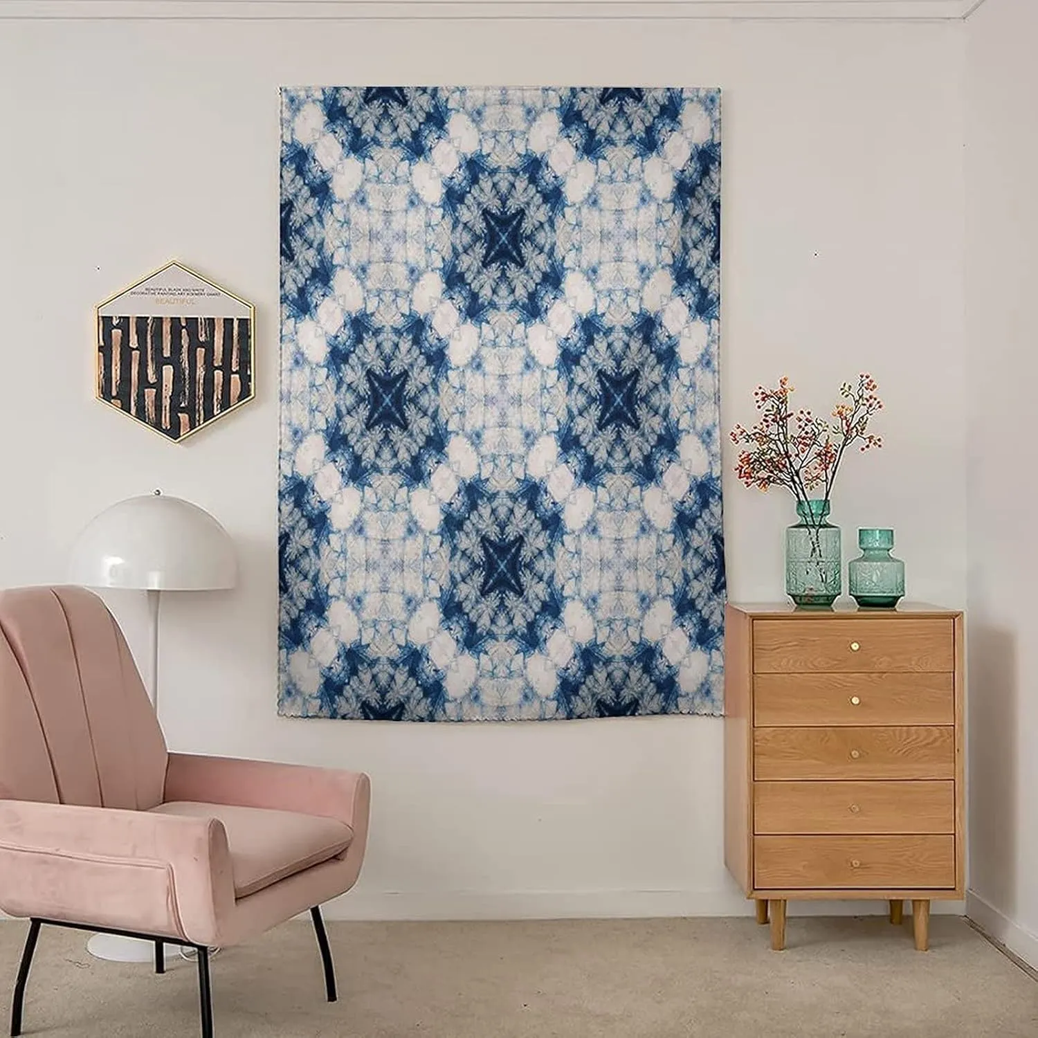 Self Adhesive Portable Blackout Curtains, Tie Dye Room Darkening Curtains, Tribal Tie Dye Technique Art Symmetric Axis Design Print Temporary Blackout Blinds,47W x63L Inches, for Bathroom Bedroom