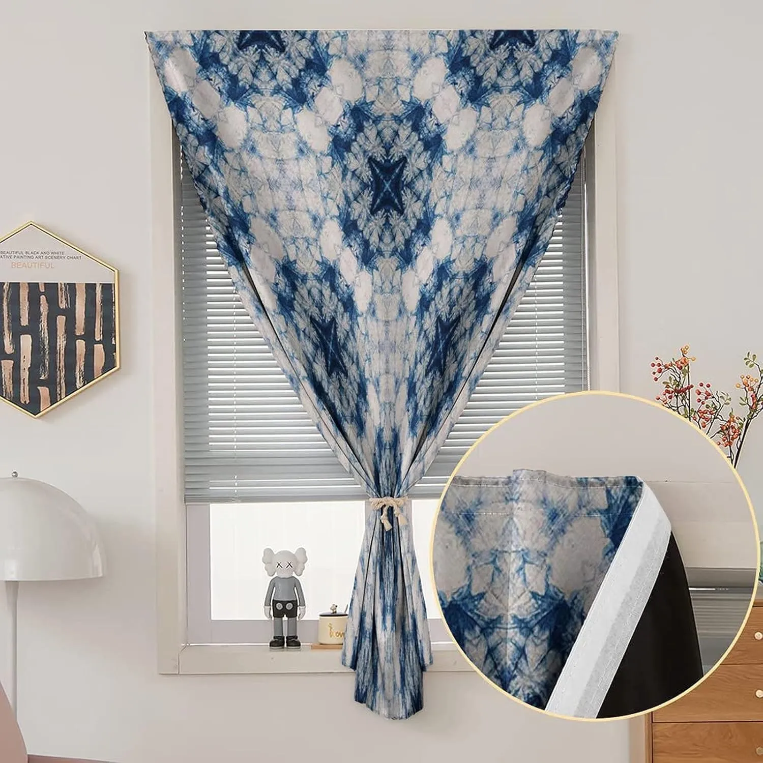 Self Adhesive Portable Blackout Curtains, Tie Dye Room Darkening Curtains, Tribal Tie Dye Technique Art Symmetric Axis Design Print Temporary Blackout Blinds,47W x63L Inches, for Bathroom Bedroom