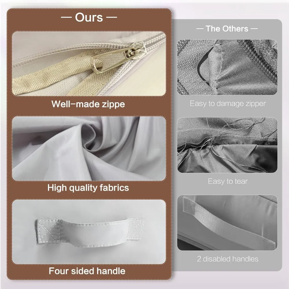 Self Compression Storage Bags with Zipper, (Grey) - Heavy Duty Fabric Space Saver for Blankets, Comforters & Clothes - No Vacuum Needed, Foldable & Reusable for Home & Dorm Organization