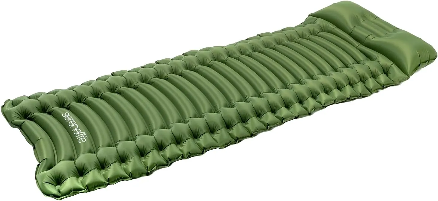 SereneLife Backpacking Air Mattress Sleeping Pad - Waterproof Lightweight Sleep Pad Inflatable Camping Sleeping Mat w/Carrying Bag - for Camping, Backpacking, Hiking,Green