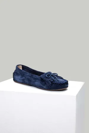 Süet Mavi Kadın Deri Loafer