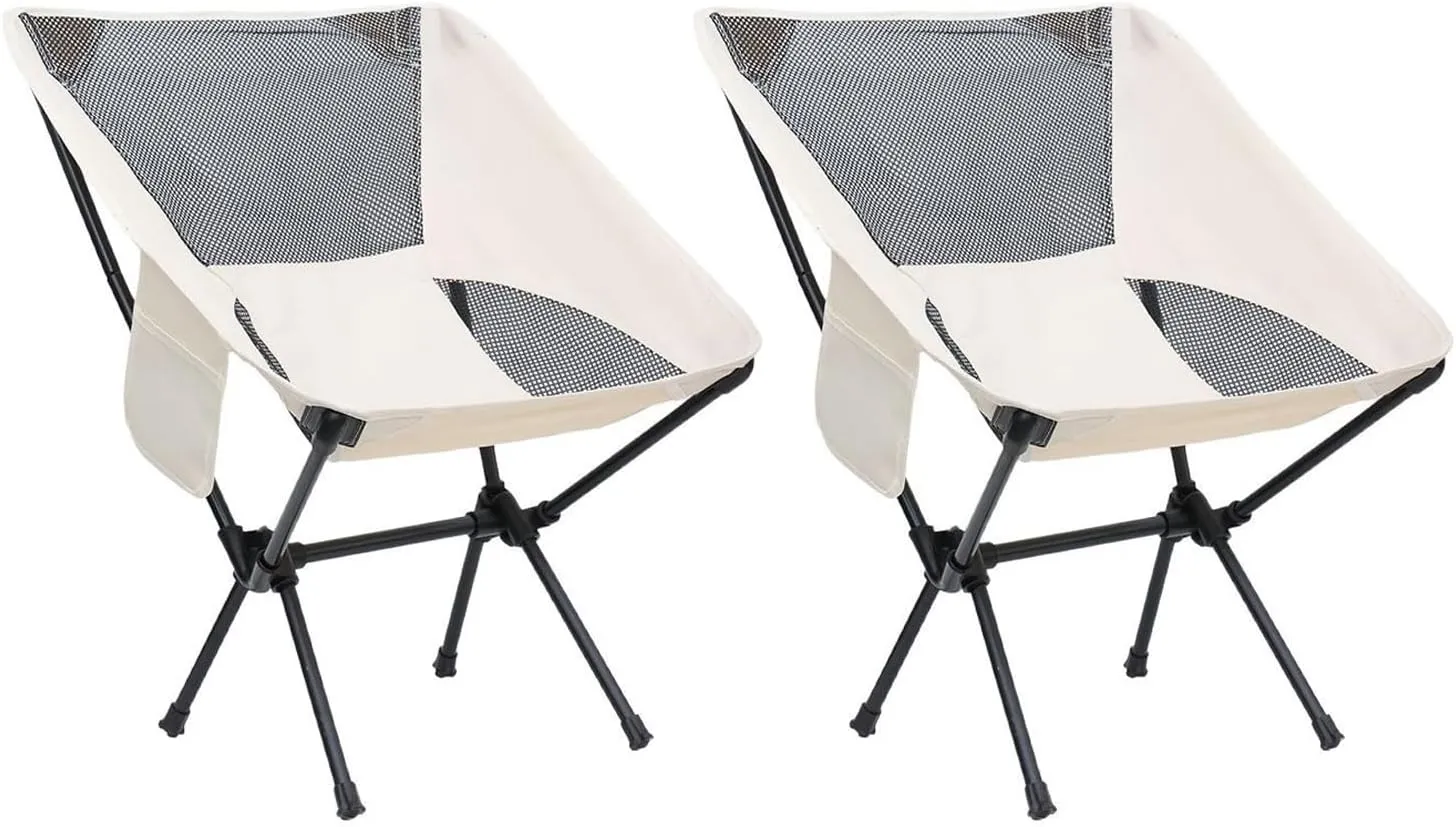 Set of 2 Outdoor Camping Chairs for Adults, Ultralight Portable Folding Chair with Carry Bag, 600D Oxford Fabric, 100KG Load Capacity, for Travel, Beach, Picnic, Hiking,White