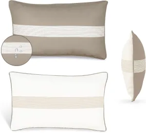 Set of 2 Outdoor Pillows Waterproof - Decorative Patio Throw Pillows for Outdoor Furniture - Lumbar & Accent Pillow Covers for Porch, Garden, Deck & Backyard (Brown and White, 20" x 12")