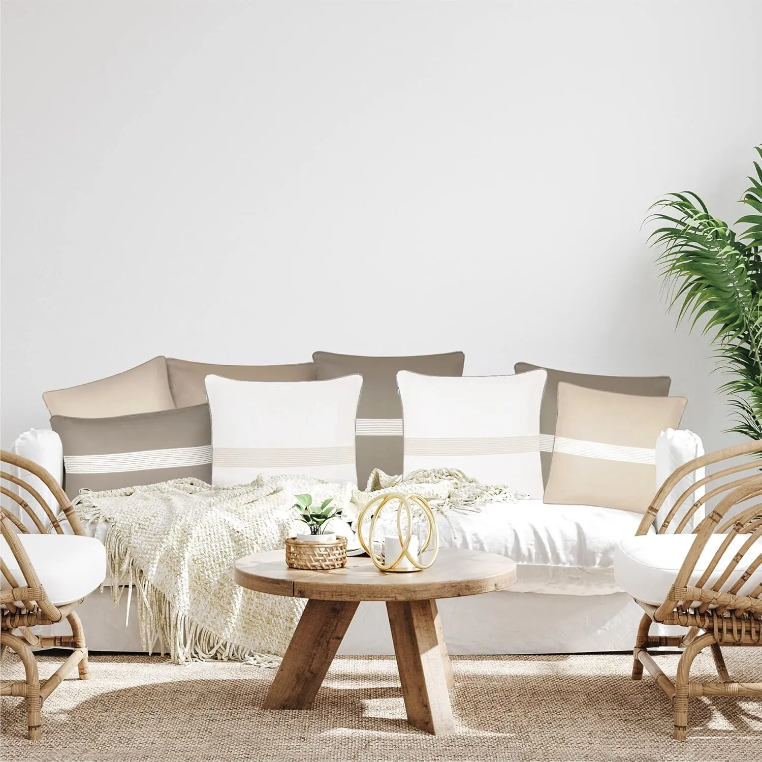 Set of 2 Outdoor Pillows Waterproof - Decorative Patio Throw Pillows for Outdoor Furniture - Lumbar & Accent Pillow Covers for Porch, Garden, Deck & Backyard (Brown and White, 20" x 12")